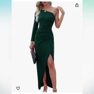 Green One Shoulder Long Sleeve Cocktail Dress